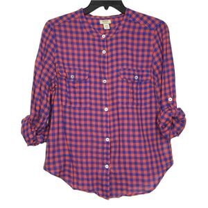 ROOTS CANADA RED/BLUE CHECKERED BUTTON‎ UP LONG SLEEVE LIGHTWEIGHT SHIRT MEDIUM
